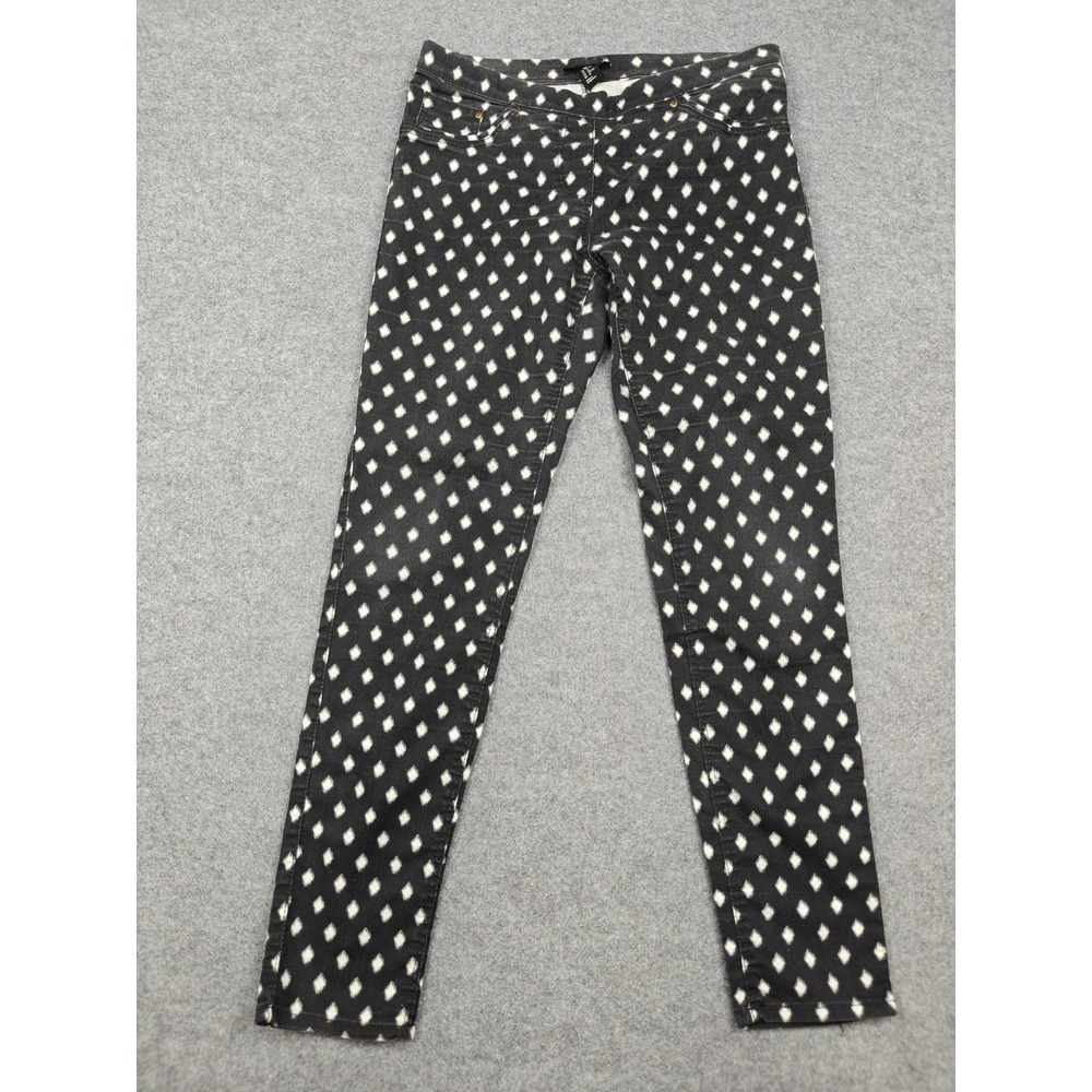 H&M Skinny Jeans Womens 10 Black Dark Wash Geometric Print Stretch Denim